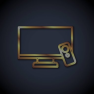 Altın çizgi Akıllı TV simgesi siyah arkaplanda izole edildi. Televizyon tabelası. Vektör