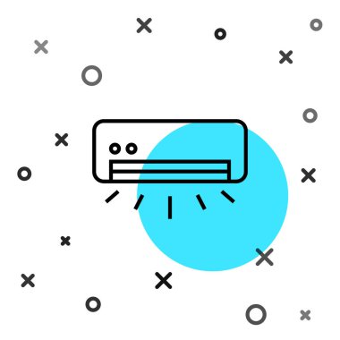 Siyah çizgi klima simgesi beyaz arka planda izole edildi. Sistemin havalandırmasını böl. Soğuk ve soğuk iklim kontrol sistemi. Rastgele dinamik şekiller. Vektör