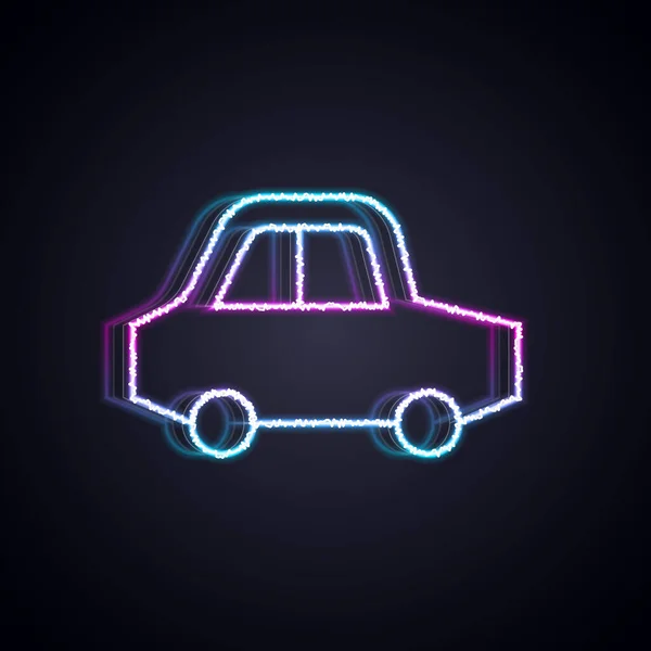 Gloeiende Neon Lijn Toy Auto Pictogram Geïsoleerd Zwarte Achtergrond Vector — Stockvector