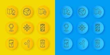 Hat şehir haritası navigasyonu, trafik işareti, rüzgar gülü, pimi, konum işaretleyicisi ve şehir simgesinin Infographic ile katlanmış. Vektör