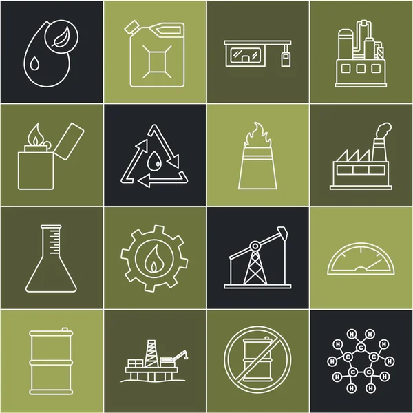 Definir Linha Molecule Óleo Velocímetro Construção Fábrica Industrial Petróleo Estação — Vetor de Stock