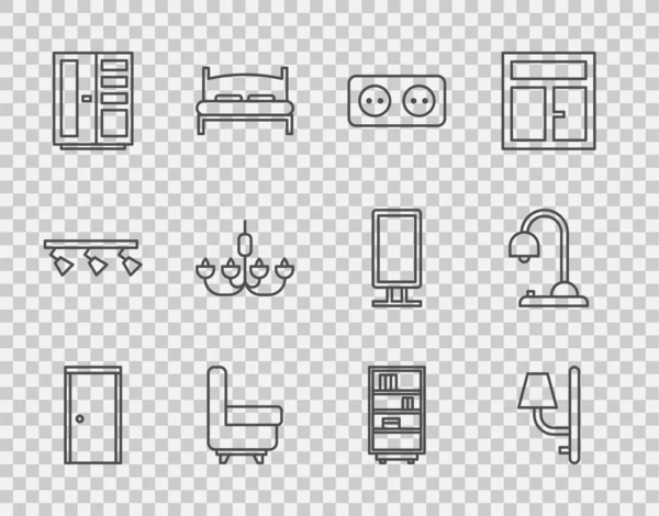 Set Line Puerta Cerrada Aplique Pared Toma Corriente Eléctrica Sillón — Archivo Imágenes Vectoriales