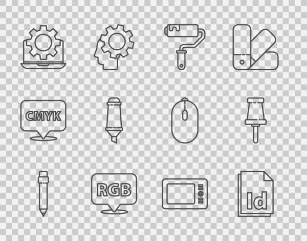 Establecer Línea Lápiz Con Goma Borrar Documento Archivo Identificación Pincel — Vector de stock