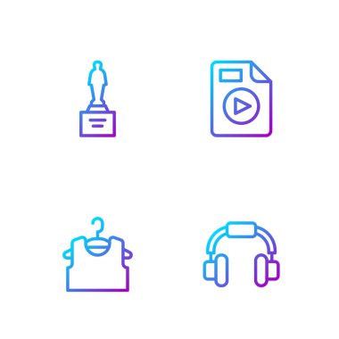 Set hattı kulaklıkları, kolsuz tişörtler, film ödülleri ve AVI dosya dökümanları. Renk simgeleri. Vektör