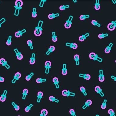 Line Pizza bıçak ikonu siyah arka planda izole edilmiş kusursuz desen. Pizza kesme tabelası. Çelik mutfak gereçleri. Vektör