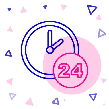 Satır Saati 24 saat simgesi beyaz arkaplanda izole edildi. Tüm gün döngü simgesi. 24 saat hizmet sembolü. Renkli taslak konsepti. Vektör