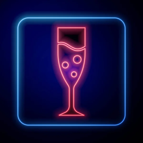 Zářící neon Skleněná ikona šampaňského izolovaná na modrém pozadí. Vektor — Stockový vektor
