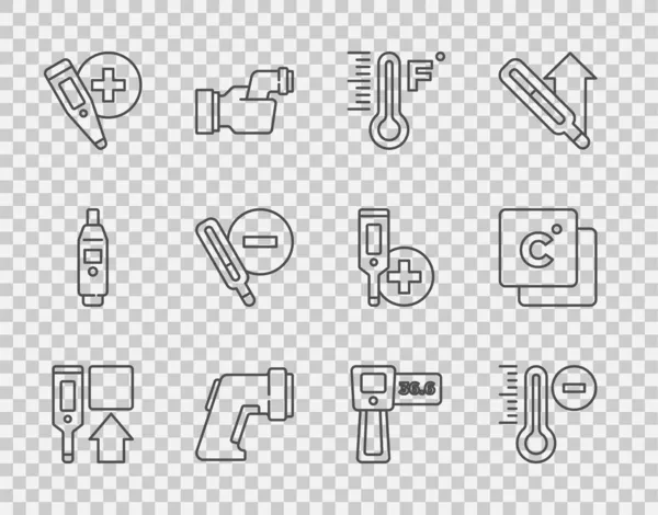 Zeile Digitalthermometer, Meteorologie, Medizin und Celsius-Symbol. Vektor — Stockvektor