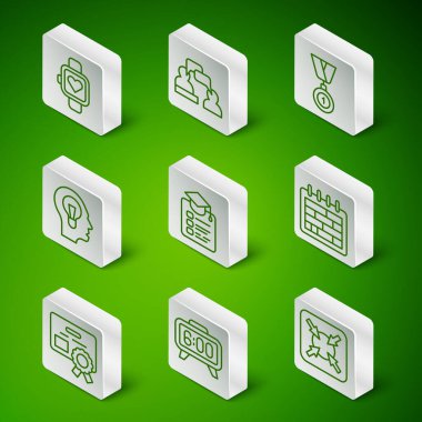 Satır Hedefi, Dijital Alarm Saati, Akıllı Saat, Çevrimiçi Eğitim, Ampullü İnsan, Konuşan İki Oturan Adam, Sertifika Şablonu ve Takvim simgesi. Vektör