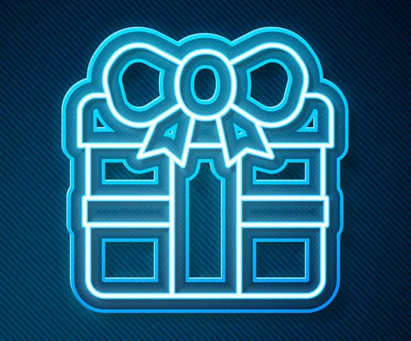 Glowing neon line Gift box icon isolated on blue background. Happy Birthday. Vector — Stock Vector