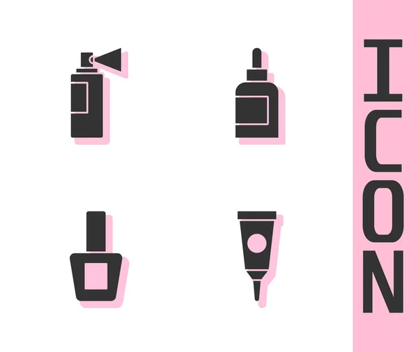 Set Crema o loción tubo cosmético, perfume, esmalte de uñas botella y el icono. Vector — Vector de stock