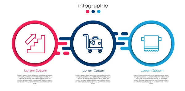 Réglez la ligne Escaliers, valise et serviette sur le cintre. Modèle d'infographie d'entreprise. Vecteur — Image vectorielle