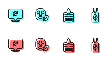 Organik kozmetik, vegan gıda diyeti, yüz maskesi ve ikon. Vektör