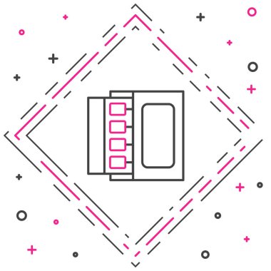 Satır Açık kibrit kutusu ve beyaz arkaplanda izole edilmiş simge eşleşmesi. Renkli taslak konsepti. Vektör.