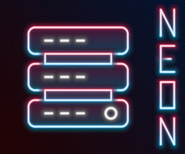 Parlayan neon hattı Sunucu, Data, Web sunucu simgesi siyah arkaplanda izole edildi. Renkli taslak konsepti. Vektör.
