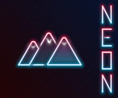 Parlayan neon çizgisi dağ simgesi siyah arkaplanda izole edildi. Zaferin ya da başarının sembolü. Renkli taslak konsepti. Vektör