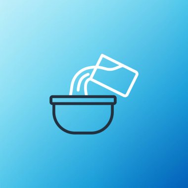 Saucepan simgesi mavi arkaplanda izole edildi. Ot pişiriyorum. Haşlama ya da güveç besin sembolü. Renkli taslak konsepti. Vektör