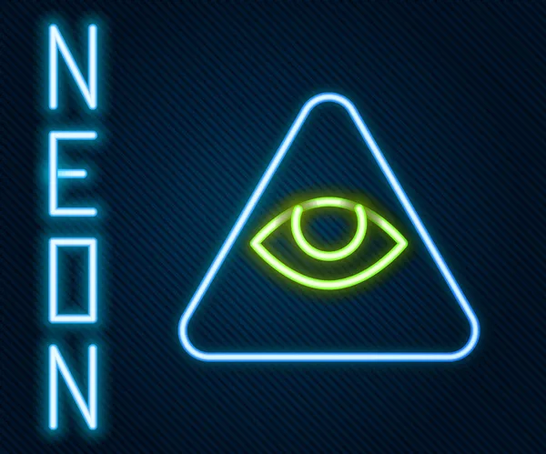 Świecące Neonowe Linie Symbol Masonów Wszechwidzące Oko Boga Ikona Odizolowana — Wektor stockowy