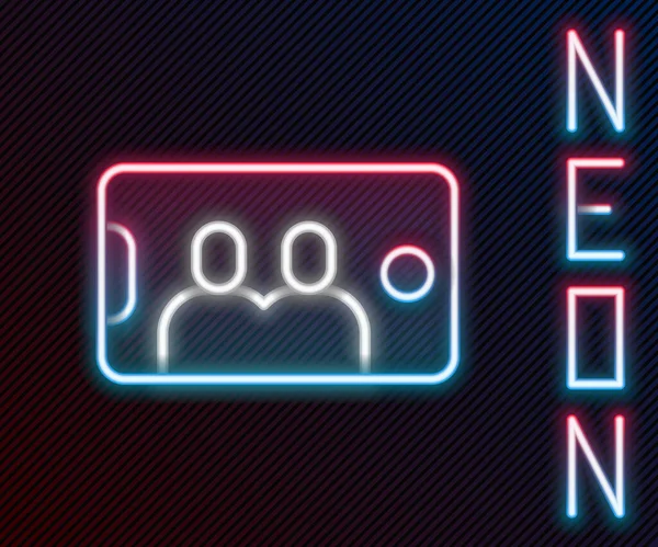 Linea Neon Incandescente Selfie Sull Icona Del Telefono Cellulare Isolato — Vettoriale Stock