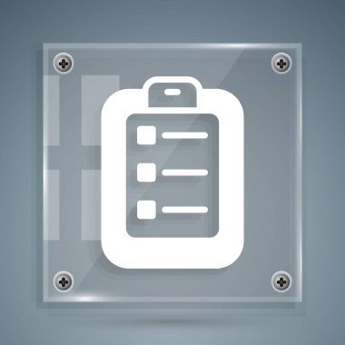 Gri arkaplanda izole edilmiş listeleme veya planlama simgesi yapmak için beyaz. Kare cam paneller. Vektör.