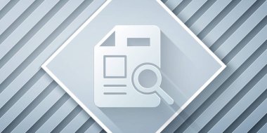 Gri arkaplanda grafik çizelgesi simgesi olan kağıt kesiği belgesi. Metin dosya simgesini rapor et. Muhasebe tabelası. Denetim, analiz, planlama. Kağıt sanatı tarzı. Vektör