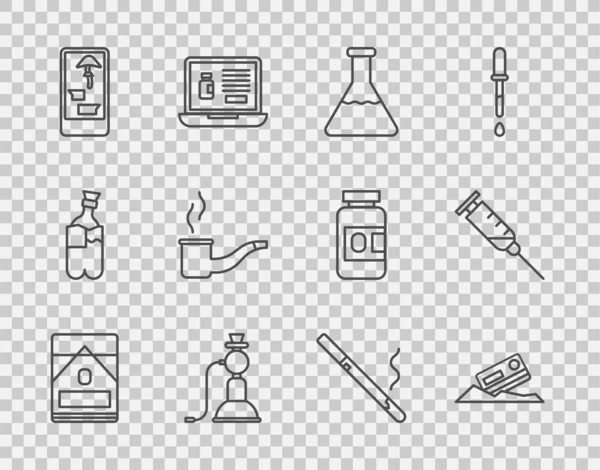 Set Line Zigarettenpackung Kokain Und Kreditkarte Reagenzglas Hakenkreuz Kauf Von — Stockvektor