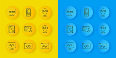 Satır Önü Geliştirme, Web, Web sitesi istatistiği, UI veya UX tasarımı, ve grafik ve Mobil Uygulamalar simgesini ayarla. Vektör