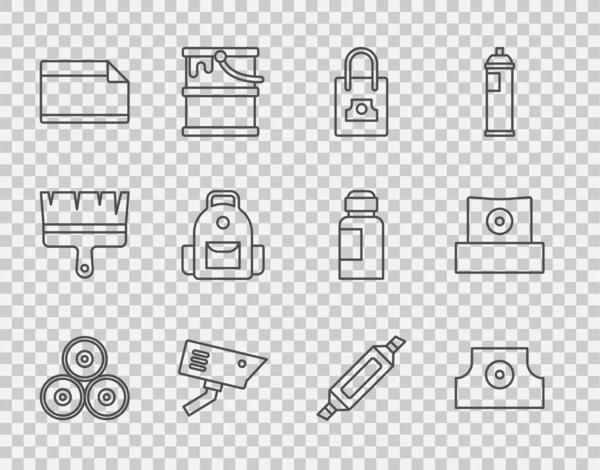 Festékszóró Doboz Szórófejes Kupak Biztonsági Kamera Papírragasztó Matrica Iskolatáska Jelölőtoll — Stock Vector