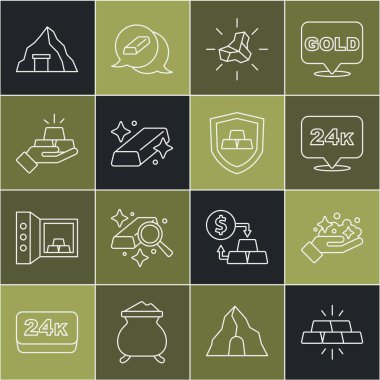 Altın külçeleri, benimki, 24 bin külçe, külçe ve kalkan ikonu. Vektör