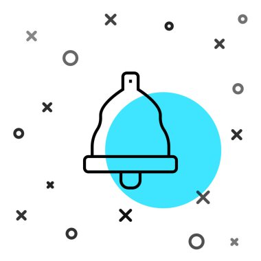 Siyah çizgi kilise çanı simgesi beyaz arkaplanda izole edilmiş. Alarm sembolü, servis zili, el zili işareti, uyarı sembolü. Rastgele dinamik şekiller. Vektör.