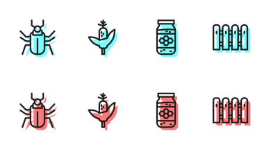 Bal kavanozu, böcek sineği, mısır ve bahçe çiti ahşap ikonu. Vektör