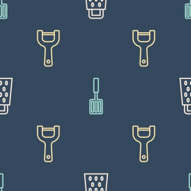 Grater, Sebze soyacağı ve Barbekü spatulasını kusursuz desene ayarlayın. Vektör