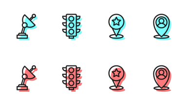 Çizgi haritası işaretçisini yıldız, radar, trafik ışığı ve konum simgesi ile ayarla. Vektör