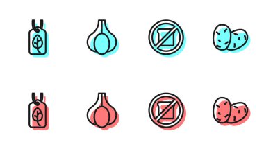 Glütensiz tahıl, vejetaryen gıda diyeti, sarımsak ve patates ikonu. Vektör