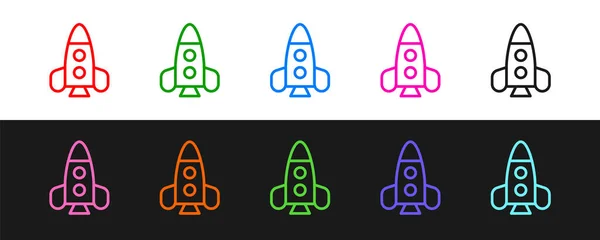 Set Line Rocket Ship Toy Icon Isolated Black White Background — Stock Vector