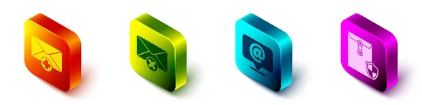 Stel Isometrische Ontvangen Bericht Concept Verwijder Envelop Mail Mail Spraakzeepbel — Stockvector