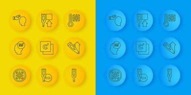 Çizgi Snowflake, yüksek insan vücut ısısı, Celsius, Dijital termometre, kontrol, termometre, kar tanesi ve ikon. Vektör