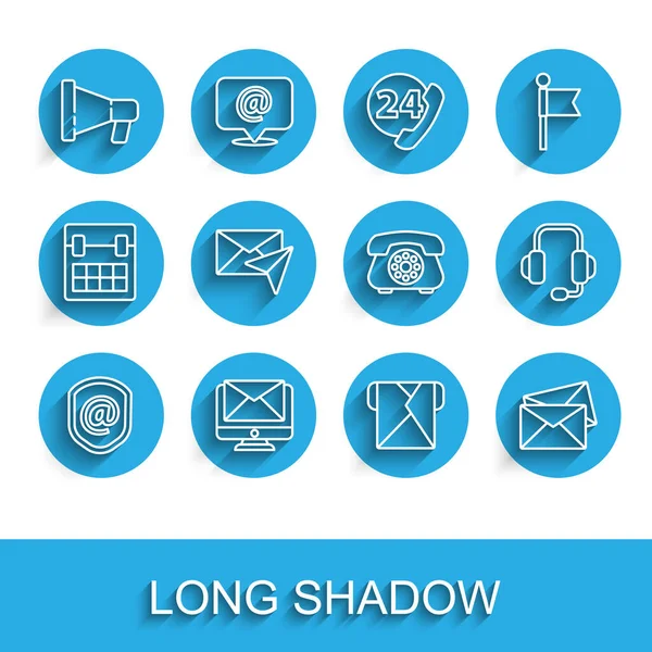 Set Line Shield Met Mail Mail Monitor Enveloppe Megaphone Envelop — Stockvector