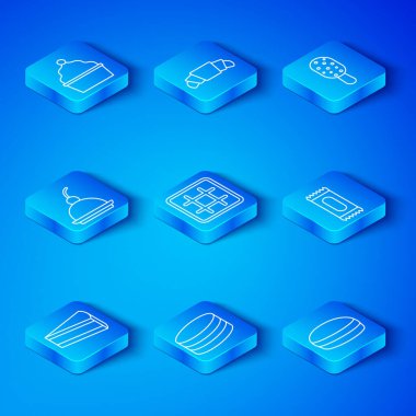 Pasta, gözleme, çikolatalı kek, dondurma, vişneli kek, pasta ve makarna ikonu. Vektör