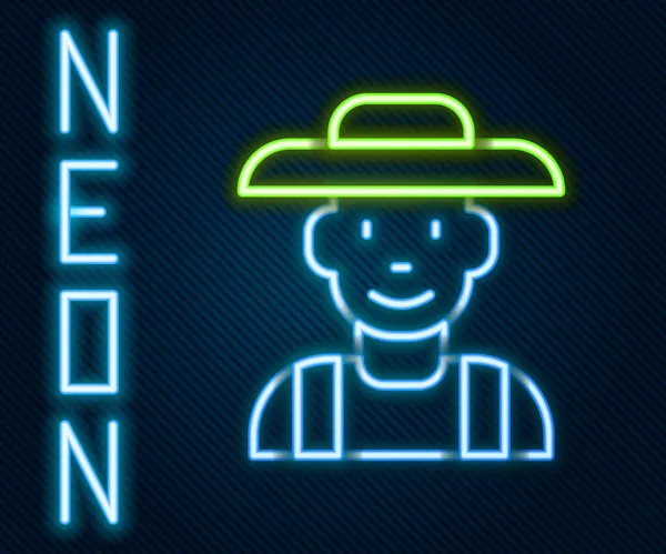 Świecąca Neon Line Farmer Ikonie Kapelusza Izolowane Czarnym Tle Kolorowy — Wektor stockowy