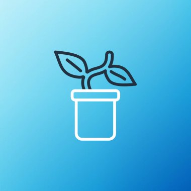 Esrar ikonundaki Çizgi Tesisi mavi arka planda izole edildi. Tencerede yetişen bir bitki. Saksı bitkisi işareti. Renkli taslak konsepti. Vektör