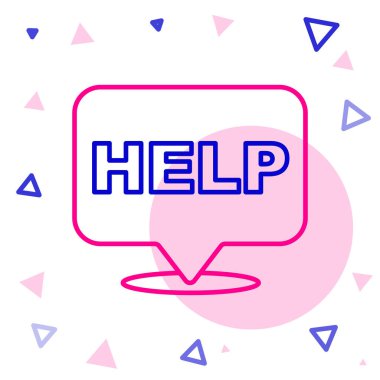 Metin Yardım simgesine sahip satır konuşma balonu beyaz arkaplanda izole edildi. Renkli taslak konsepti. Vektör