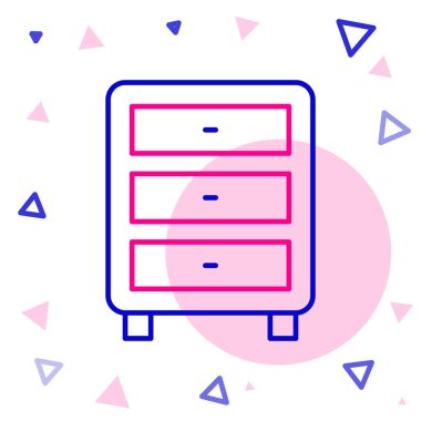 Beyaz arkaplanda satır arşivi çekmece simgesi izole edildi. İçinde belgeler olan çekmece. Dosya dolabı çekmecesi. Ofis mobilyası. Renkli taslak konsepti. Vektör