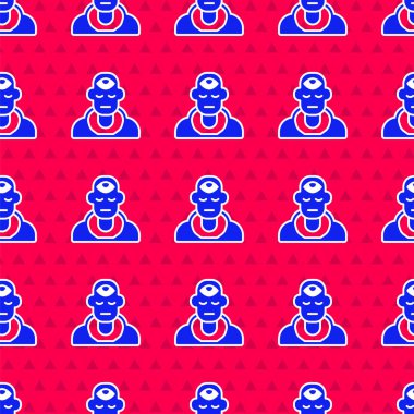 Mavi Büyücü ikonu, kırmızı arkaplanda kusursuz desen izole etti. Vektör.