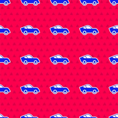 Mavi araba simgesi kırmızı arka planda izole edilmiş. Vektör