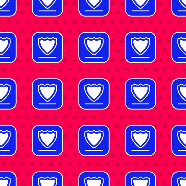 蓝色盾牌图标在红色背景上隔离无缝图案 守卫标志 隐私概念 — 图库矢量图片