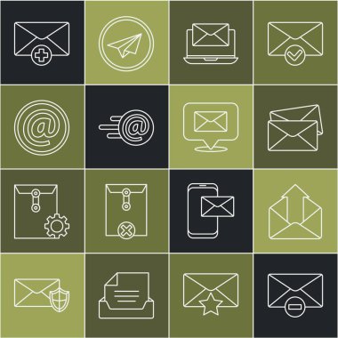 Satır Sil zarfı, giden posta, Zarf, Laptop, E- posta ve E- posta, Alınan ileti konsepti ve Konuşma balonu simgesi. Vektör