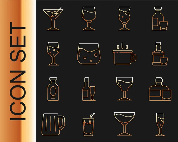 Set Line Coupe Champagne Bouteille Whisky Verre Bière Whisky Martini — Image vectorielle