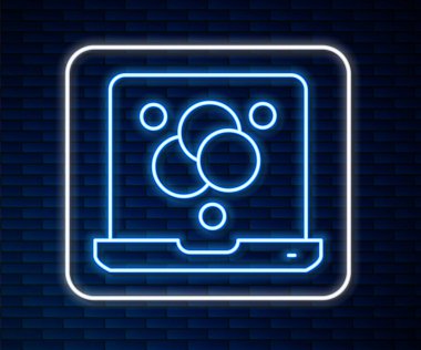 Parlayan neon hattı kimyasal formül ikonu tuğla duvar arka planında izole edildi. Yenilikçi tıp, sağlık, araştırma ve bilim için soyut altıgen. Vektör