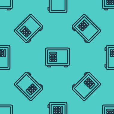 Yeşil arkaplanda siyah çizgi güvenli simge izole edilmiş kusursuz desen. Kapı, şifreli bir banka kasası. Güvenilir Veri Koruma. Vektör